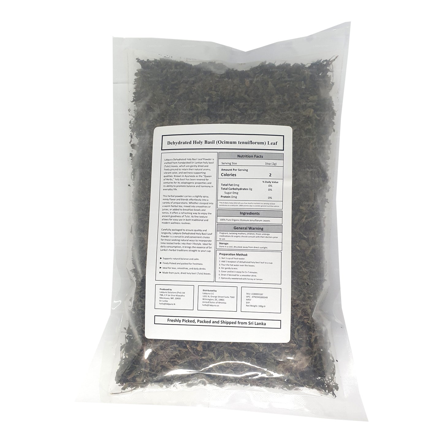 Lakpura Kurutulmuş Kutsal Fesleğen Tulsi Yaprakları