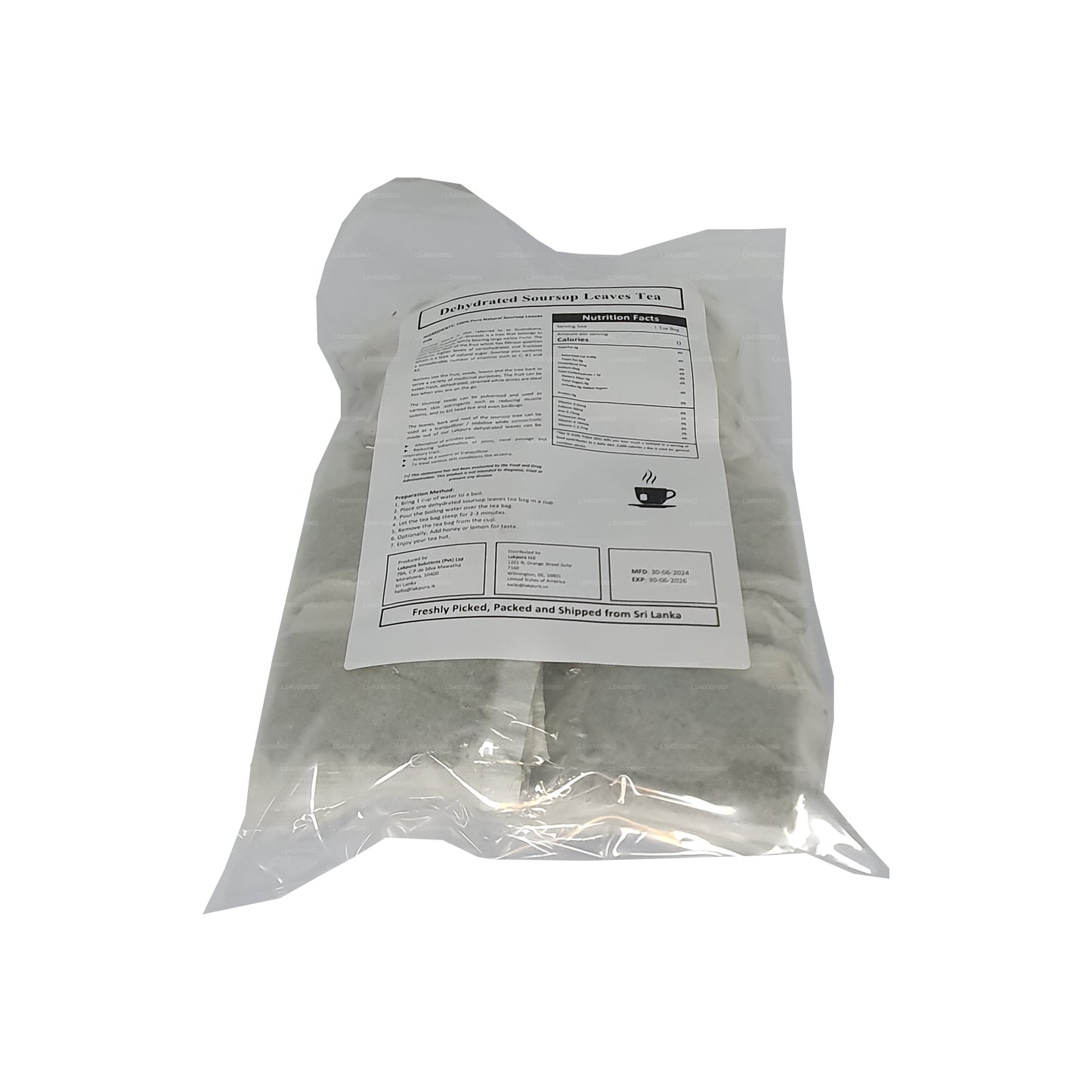 Lakpura Kurutulmuş Soursop (Guanabana, Graviola, Guyabano) Çay Poşetleri