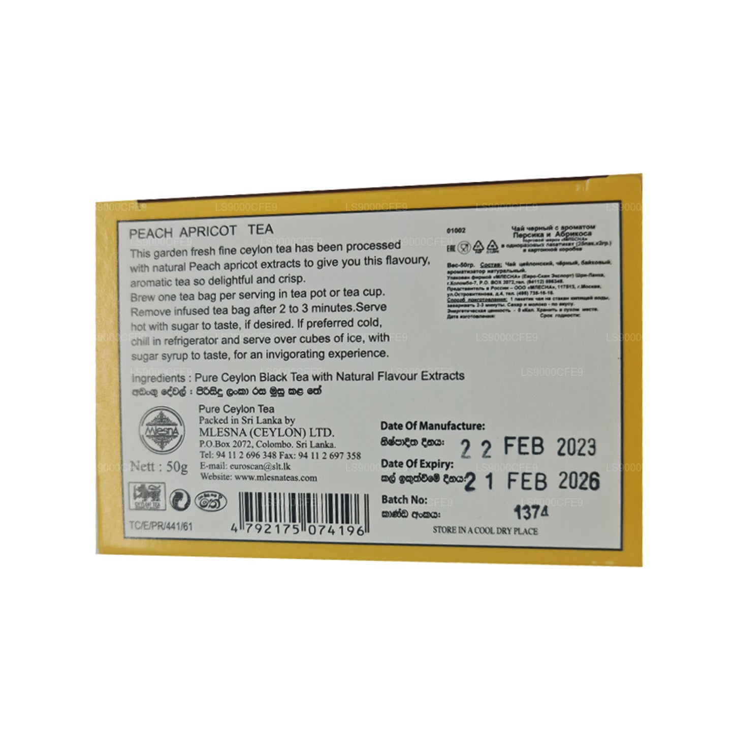 Mlesna Şeftali Kayısı Çayı 25 Poşet Çay (50g)