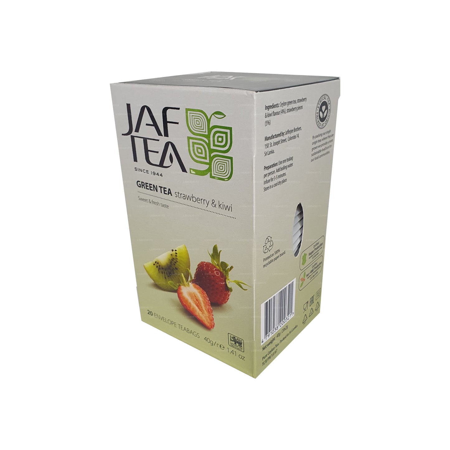 Jaf Tea Pure Green Collection Yeşil Çay Çilek ve Kivi (40g) 20 Çay Poşeti