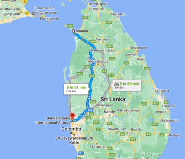 Mannar Şehri - Colombo Havalimanı (CMB) Özel Transfer