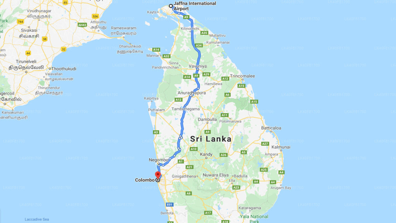 Jaffna (JAF) Airport to Colombo City Private Transfer