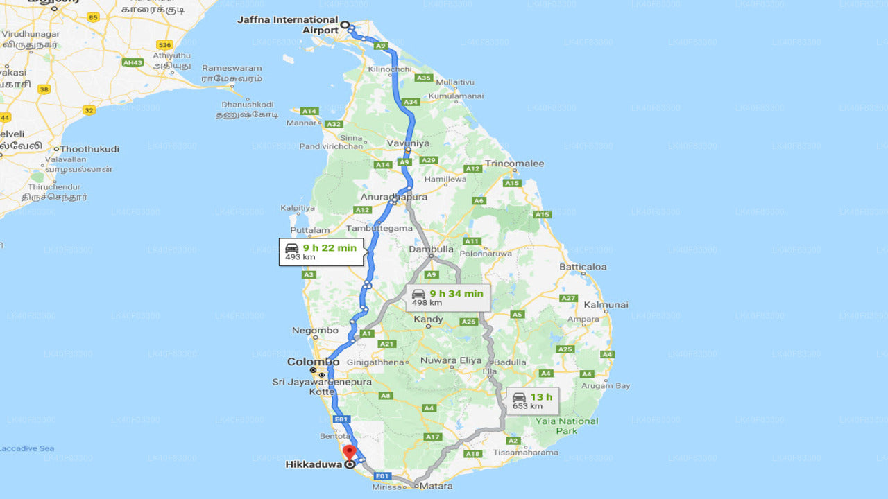 Jaffna (JAF) Airport to Hikkaduwa City Private Transfer