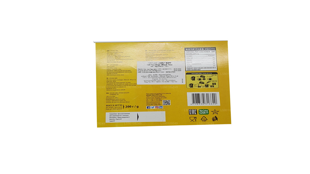 Hyson Seylan Etiketi BOPF (200g) 100 Çay Poşetleri