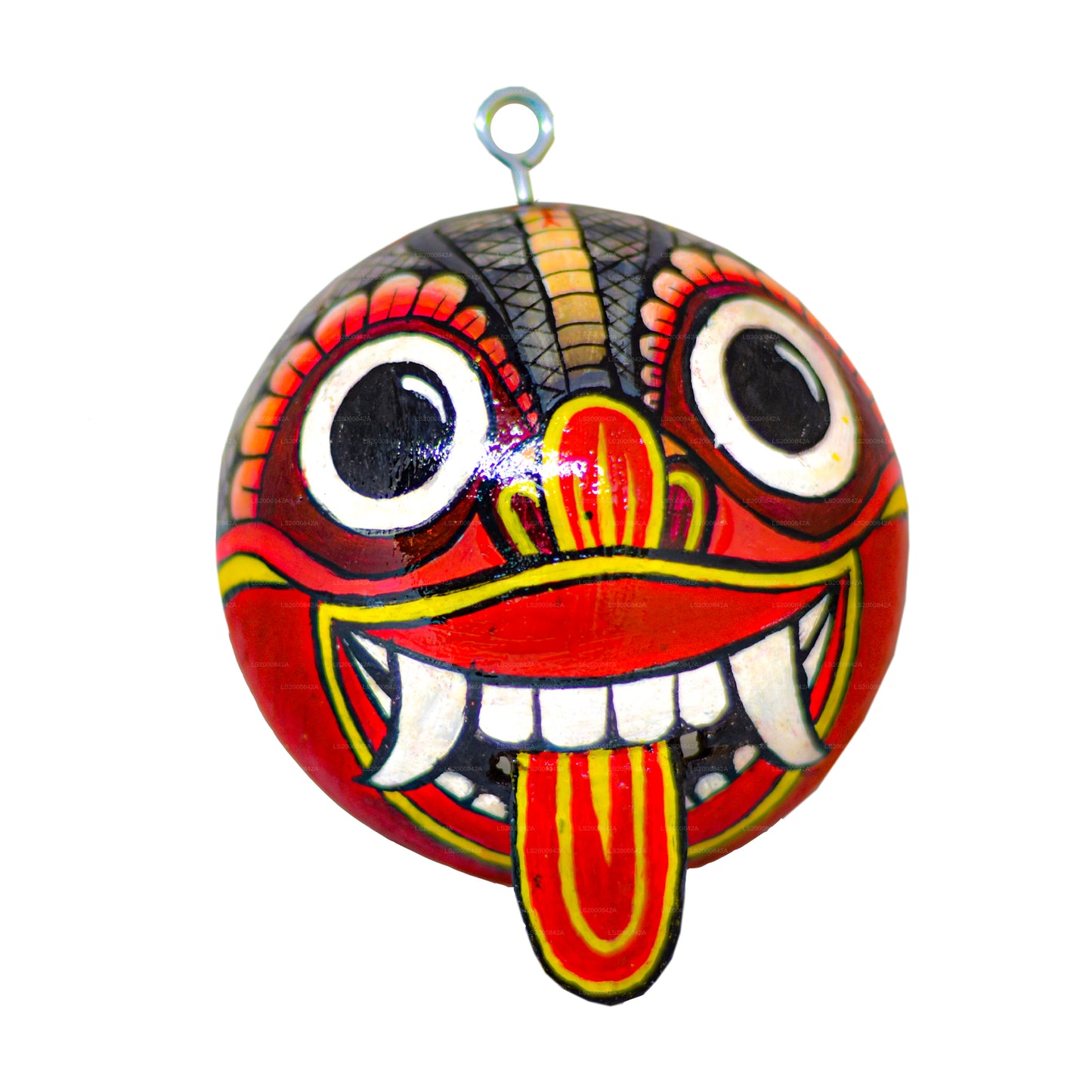 Hindistan Cevizi Kabukları Üzerine Boyalı Sri Lanka Geleneksel Raksha Maskeleri (Mayura, Maru, Agni, Naga) (4'lü Paket)