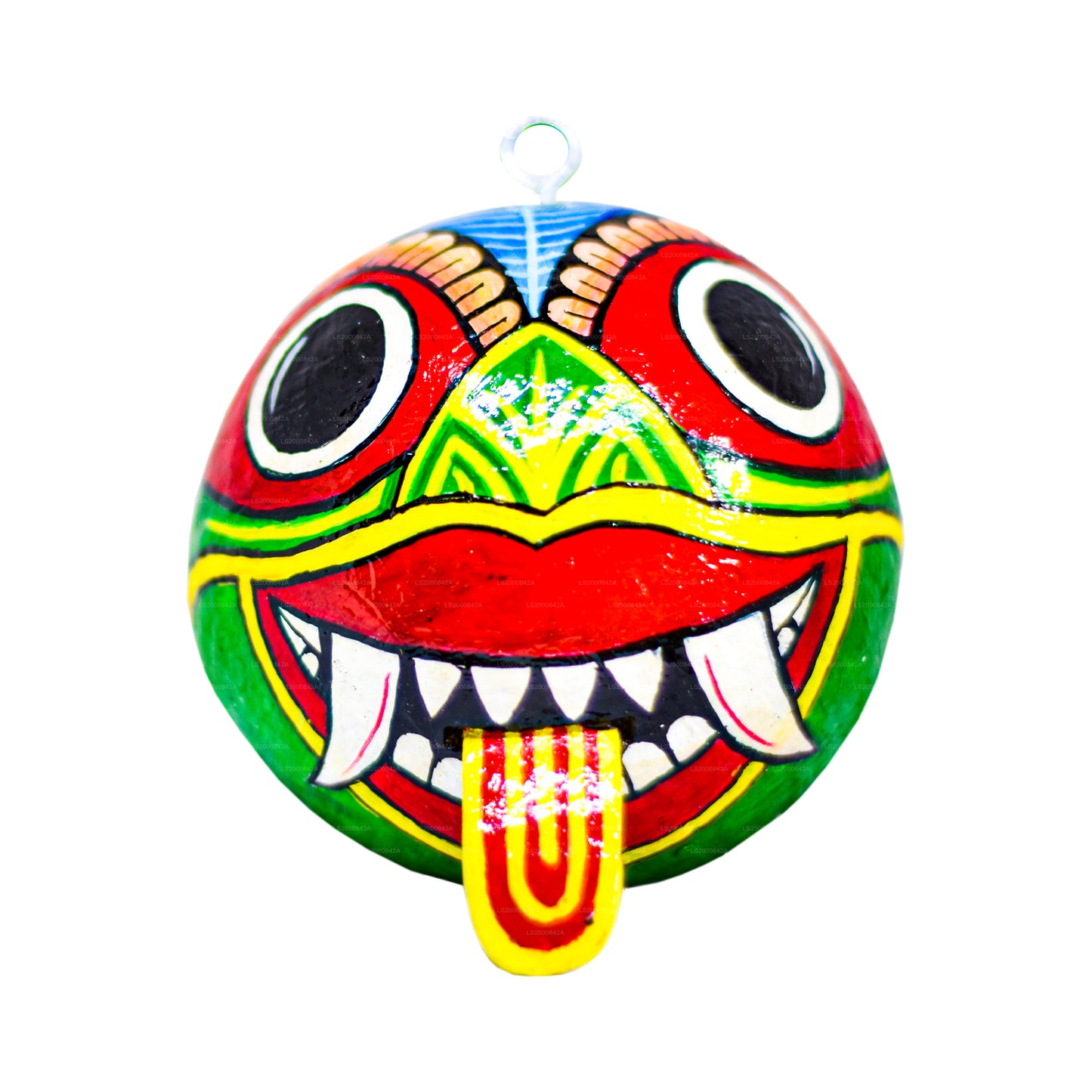 Hindistan Cevizi Kabukları Üzerine Boyalı Sri Lanka Geleneksel Raksha Maskeleri (Mayura, Maru, Agni, Naga) (4'lü Paket)