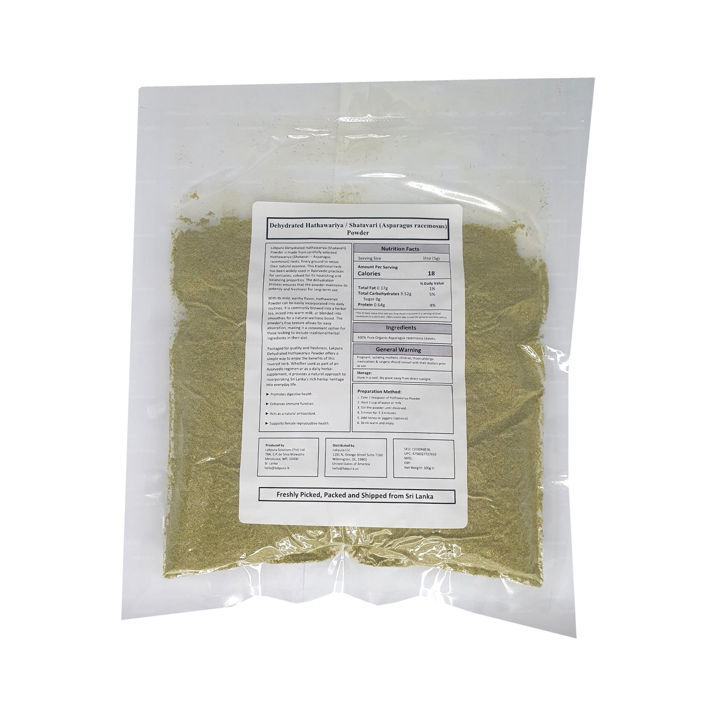 Lakpura Kurutulmuş Hathawariya (Shatavari) Tozu (100g)