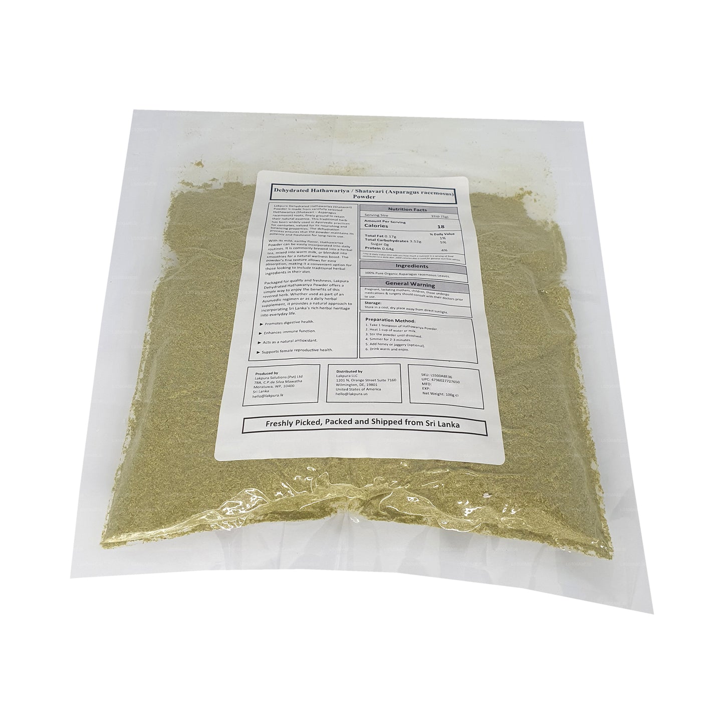 Lakpura Kurutulmuş Hathawariya (Shatavari) Tozu (100g)