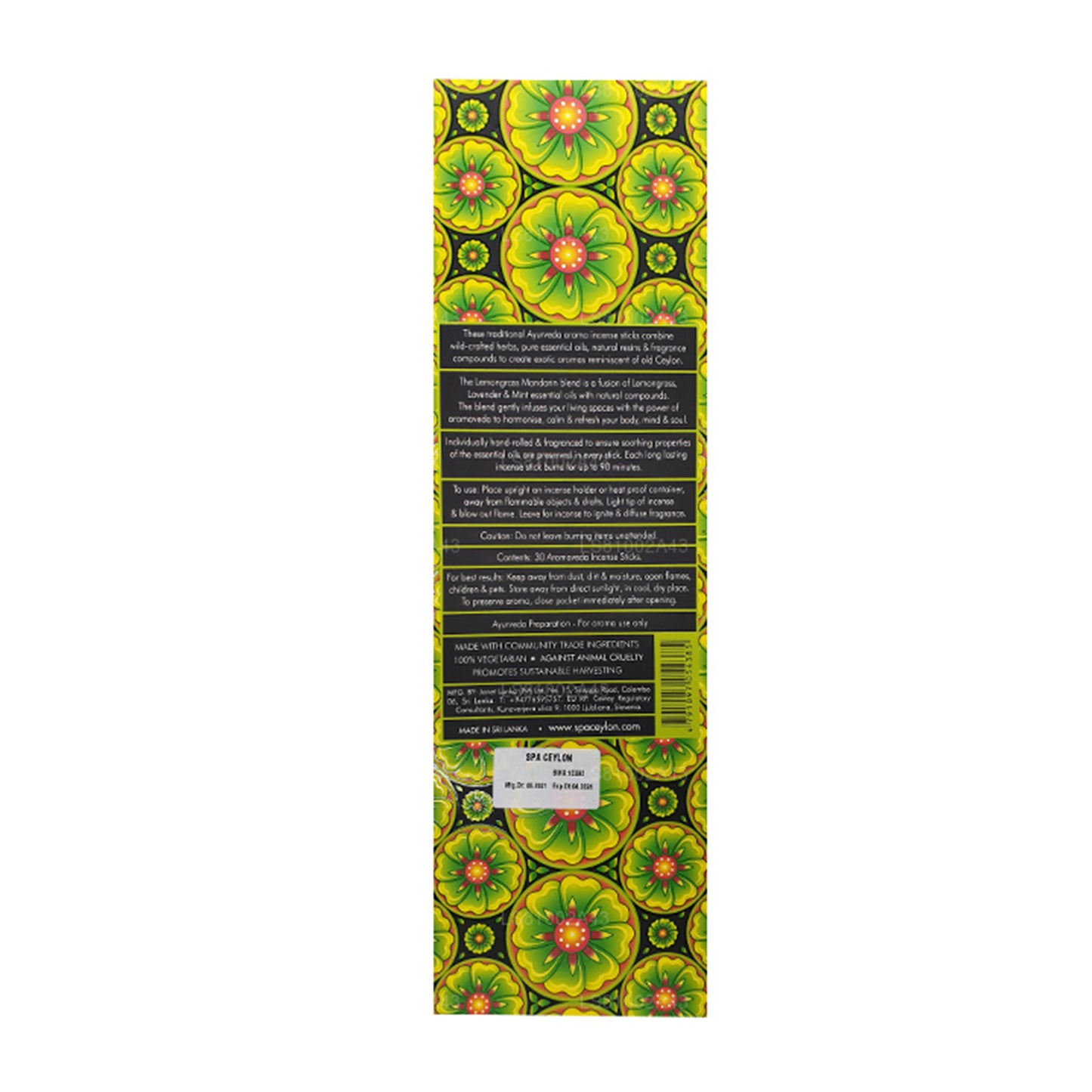 Spa Seylan Limon Otu Mandalina Aromaveda 30 Tütsü Çubukları