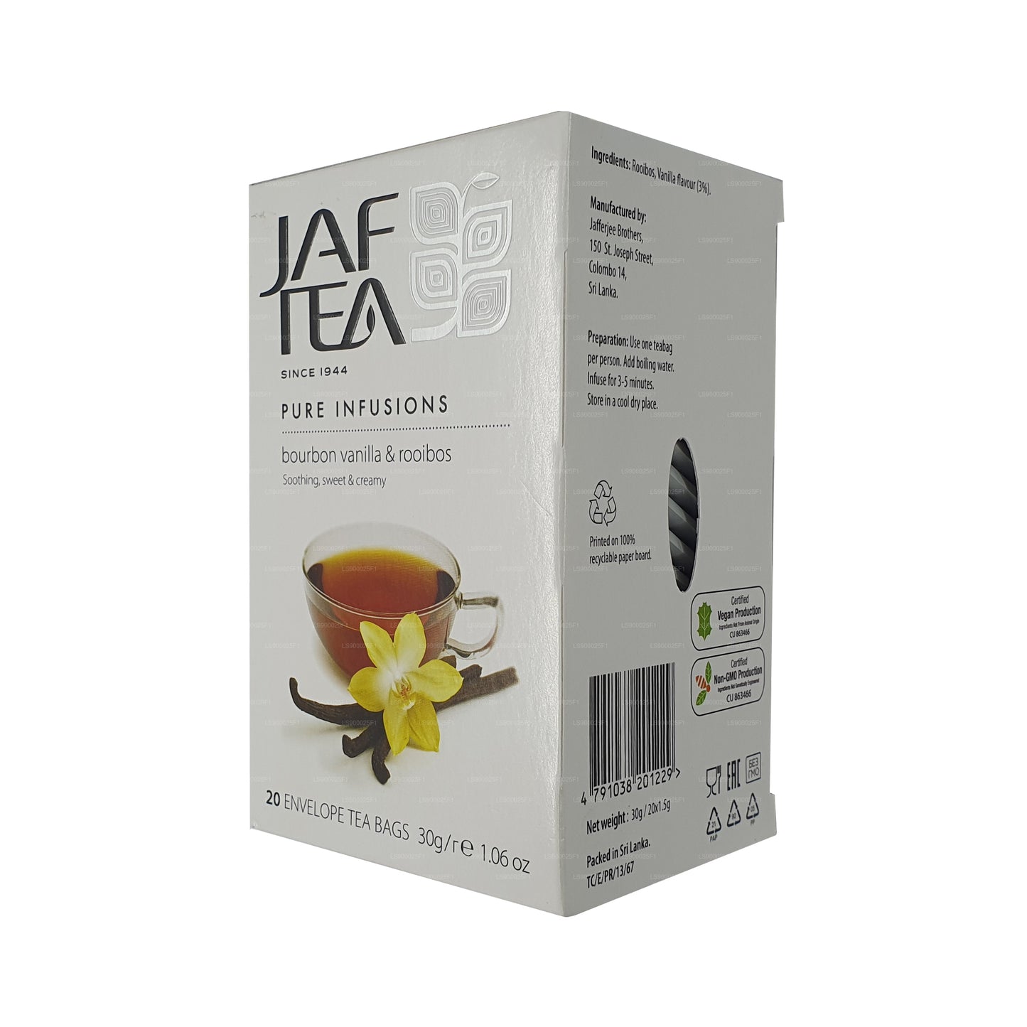 Jaf Çay Saf İnfüzyonlar Koleksiyonu Bourbon Vanilya Rooibos (30g) 20 Çay Poşetleri