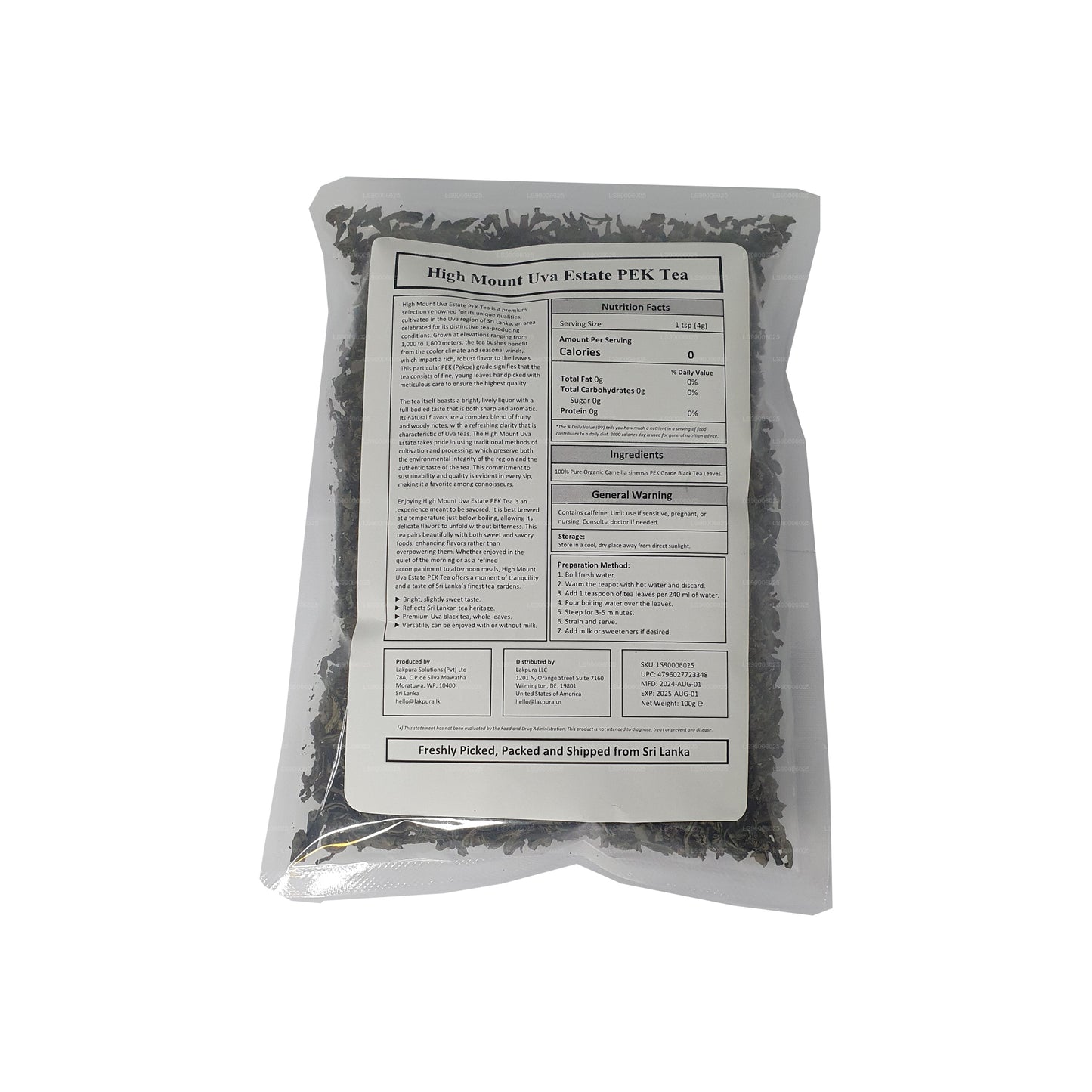 Lakpura® Uva Yüksek Dağ Uva Estate PEK Çayı (100g)
