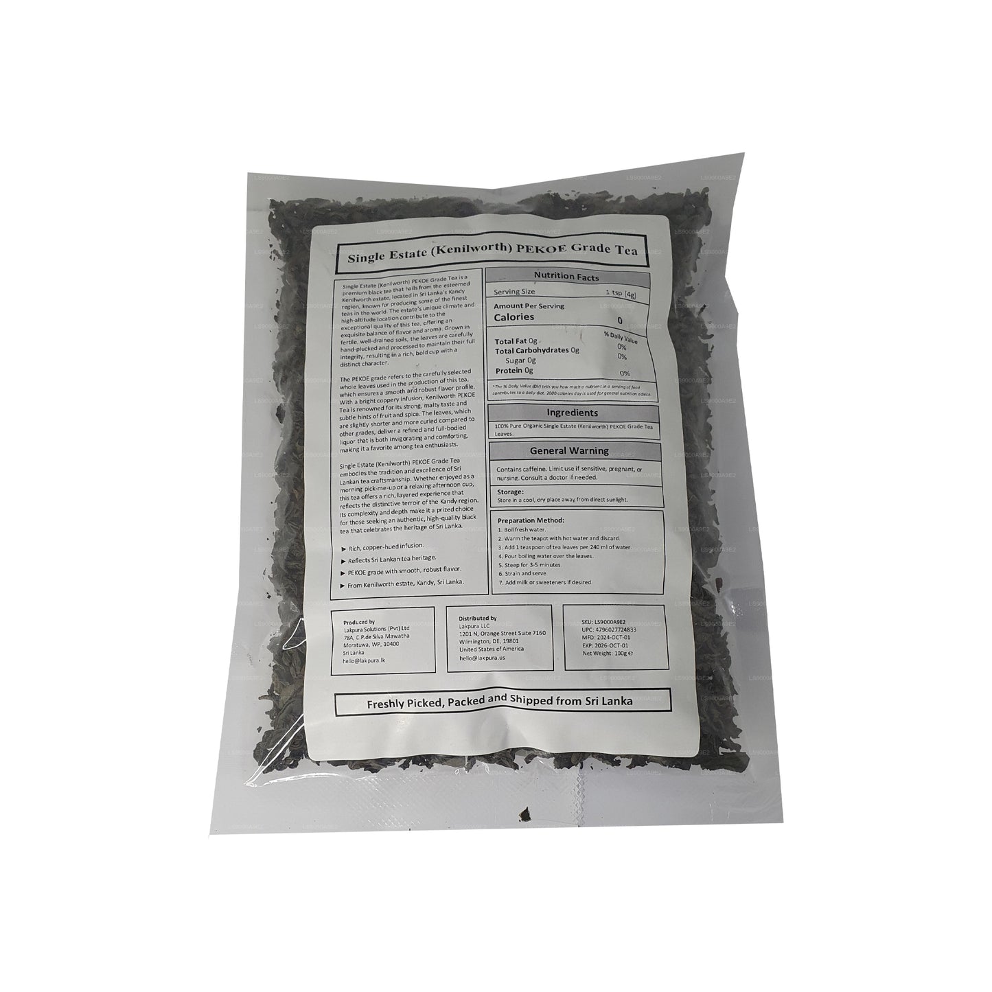Lakpura Tek Emlak (Kenilworth) PEKOE Sınıfı Seylan Siyah Çay (100g)